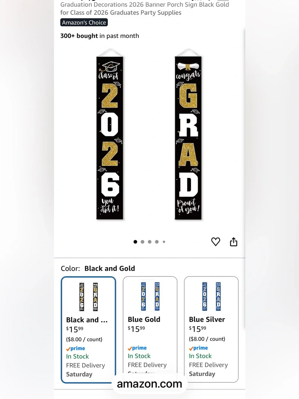 Graduation Decor.  Two black and gold banners and one tabletop “2026”.